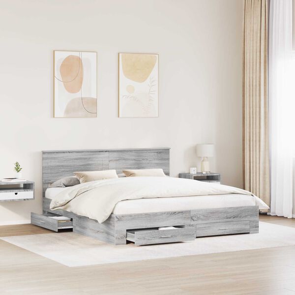 vidaXL Estructura de cama con cabecera Gris Sonoma 200 x 200 cm