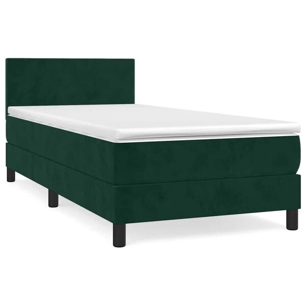 vidaXL Cama box spring con colch&oacute;n terciopelo verde oscuro 90x200 cm