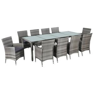 vidaXL Set de comedor de jard&iacute;n 11 pzas y cojines rat&aacute;n sint&eacute;tico gris