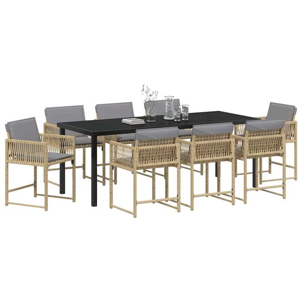 vidaXL Conjunto de Comedor de Jard&iacute;n 9 pcs Beige rat&aacute;n sint&eacute;tico