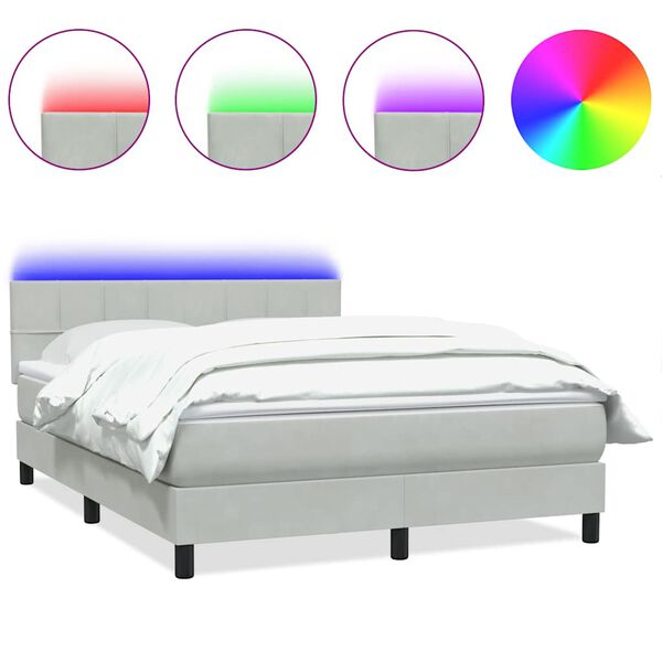 vidaXL Cama box spring con colch&oacute;n y LED terciopelo gris claro 160x210 cm