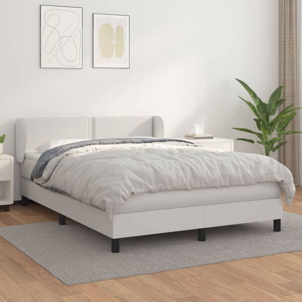 vidaXL Cama box spring con colch&oacute;n cuero sint&eacute;tico blanco 140x200cm