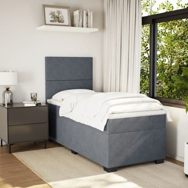 vidaXL Cama box spring con colch&oacute;n terciopelo gris oscuro 90x190 cm