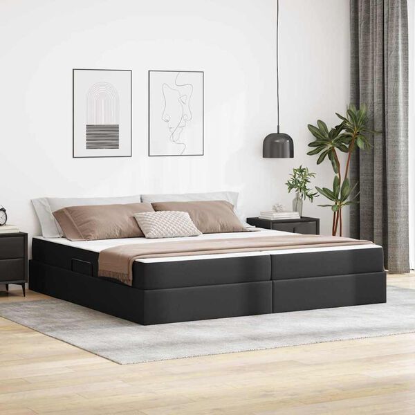 vidaXL Cama con almacenamiento y colch&oacute;n con colch&oacute;n 2 pcs Negro Cuero