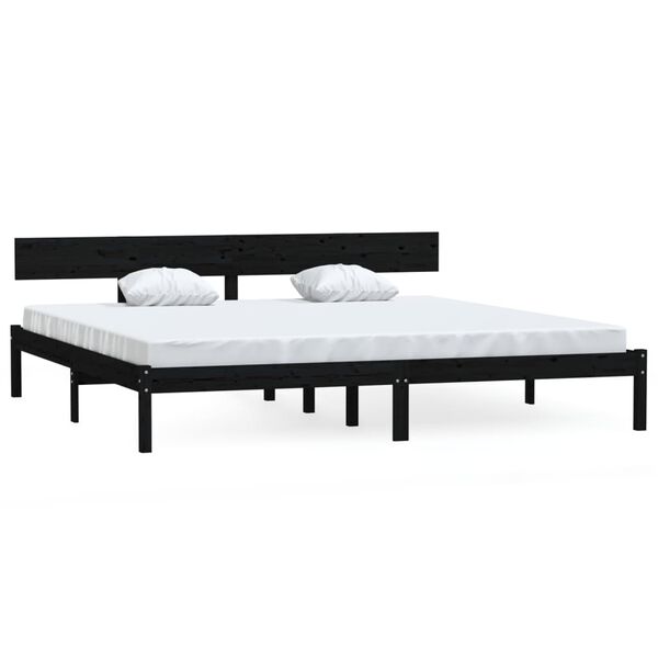 vidaXL Estructura de cama doble sin colch&oacute;n madera maciza negro