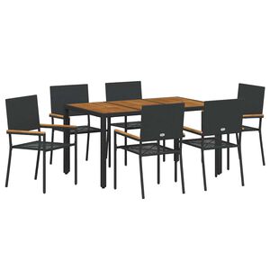 vidaXL Conjunto de Comedor de Jard&iacute;n 7 uds. Negro rat&aacute;n sint&eacute;tico