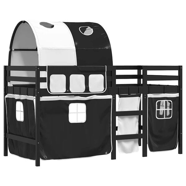 vidaXL Cama alta ni&ntilde;os con t&uacute;nel madera pino blanco negro 80x200 cm