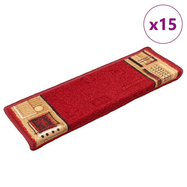 vidaXL Alfombrilla autoadhesiva para escalera 15 uds rojo 65x21x4 cm