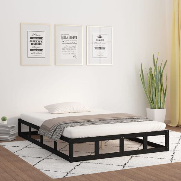 vidaXL Estructura cama doble pequeña madera maciza negro 120x190 cm