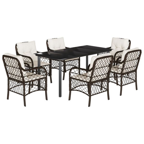 vidaXL Set comedor de jard&iacute;n 7 pzas con cojines rat&aacute;n sint&eacute;tico marr&oacute;n