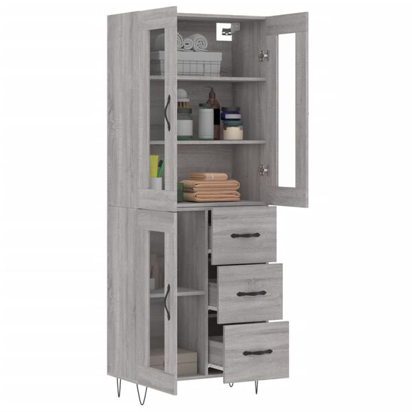vidaXL Aparador alto madera contrachapada gris sonoma 69,5x34x180 cm