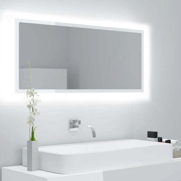 vidaXL Espejo de ba&ntilde;o LED acr&iacute;lico blanco brillo 100x8,5x37 cm