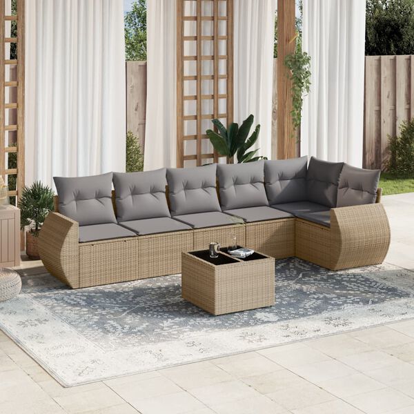 vidaXL Set sof&aacute;s de jard&iacute;n 7 piezas y cojines rat&aacute;n sint&eacute;tico beige