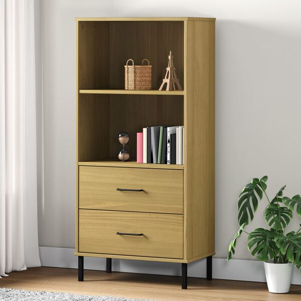 vidaXL Librer&iacute;a con 2 cajones OSLO madera maciza marr&oacute;n 60x35x128,5 cm