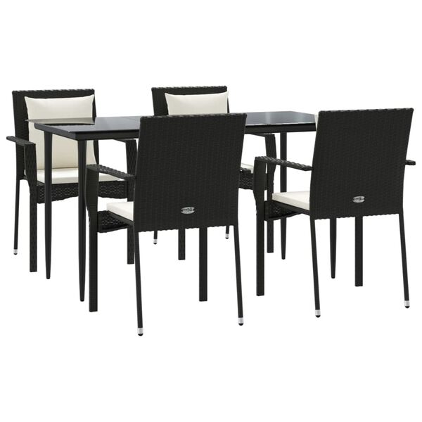vidaXL Set de muebles jard&iacute;n 5 pzas con cojines rat&aacute;n sint&eacute;tico negro
