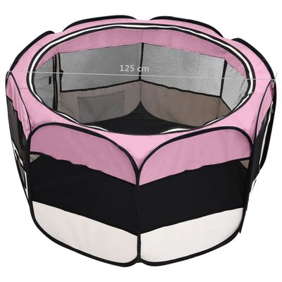 vidaXL Parque de perros plegable y bolsa transporte rosa 125x125x61cm