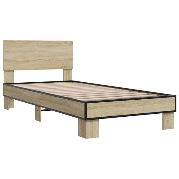 vidaXL Estructura cama madera ingenier&iacute;a metal roble Sonoma 90x200 cm
