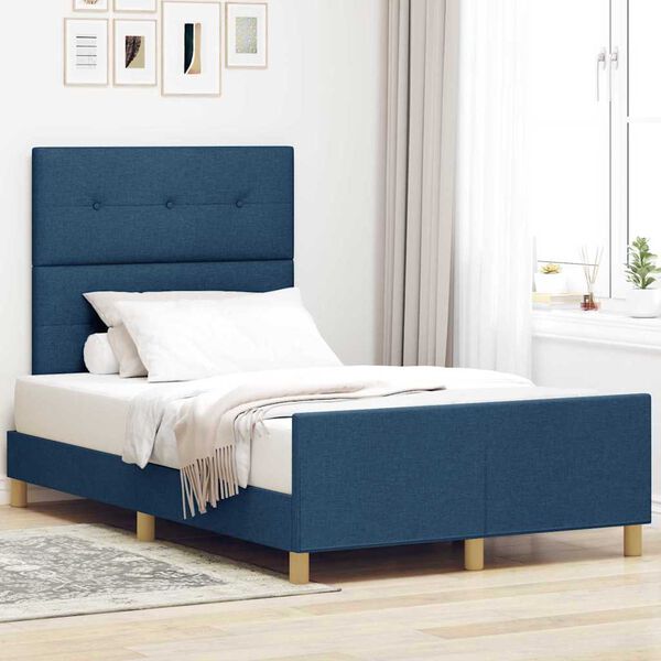 vidaXL Estructura de cama con cabecera Azul 120 x 190 cm tela