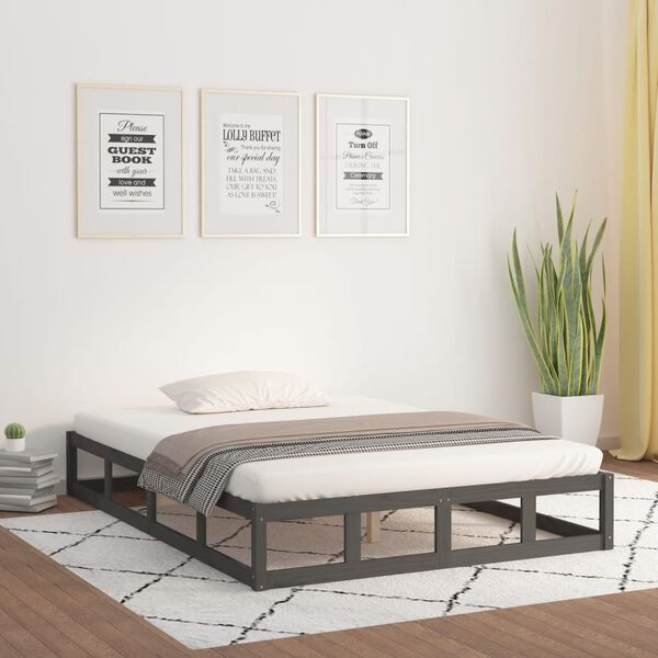 vidaXL Estructura de cama de madera maciza gris 150x200 cm
