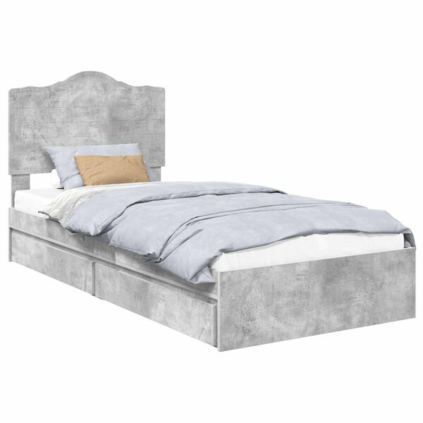 vidaXL Cama con almacenamiento con cabecera Gris Concreto 90 x 200 cm