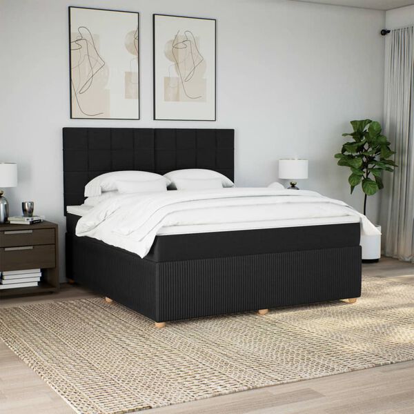 vidaXL Cama box spring con colch&oacute;n tela negro 180x200 cm