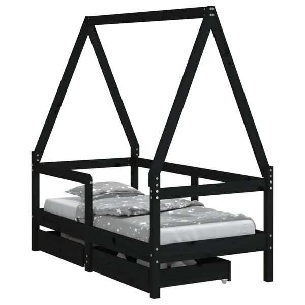vidaXL Estructura de cama ni&ntilde;os con cajones madera pino negro 70x140cm