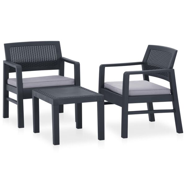 vidaXL Set de muebles de jard&iacute;n 3 piezas con cojines pl&aacute;stico gris
