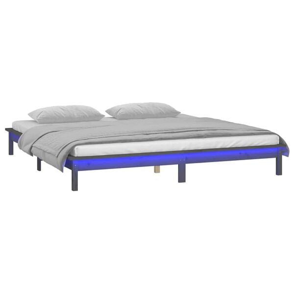 vidaXL Estructura de cama doble con LED madera maciza gris 120x190 cm