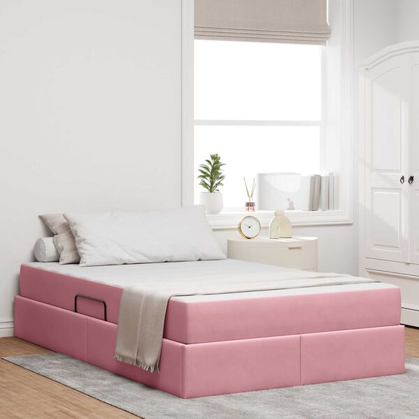 vidaXL Cama con almacenamiento y colchón Rosa 120 x 190 cm Terciopelo