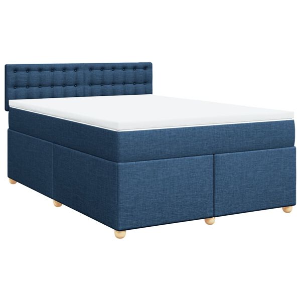 vidaXL Cama box spring con colch&oacute;n tela azul 160x200 cm