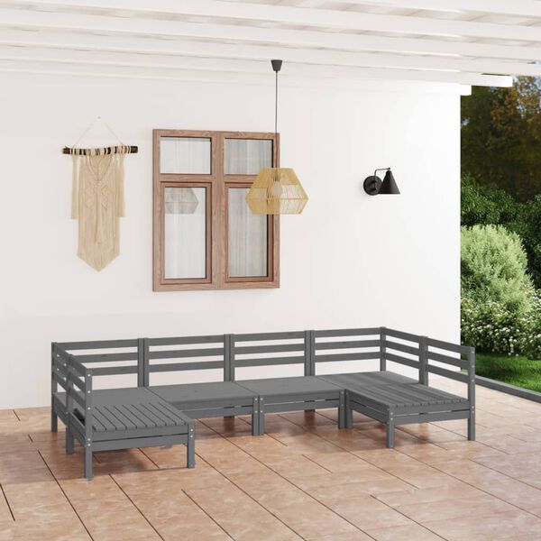 vidaXL Juego de muebles de jardín 6 piezas madera maciza de pino gris