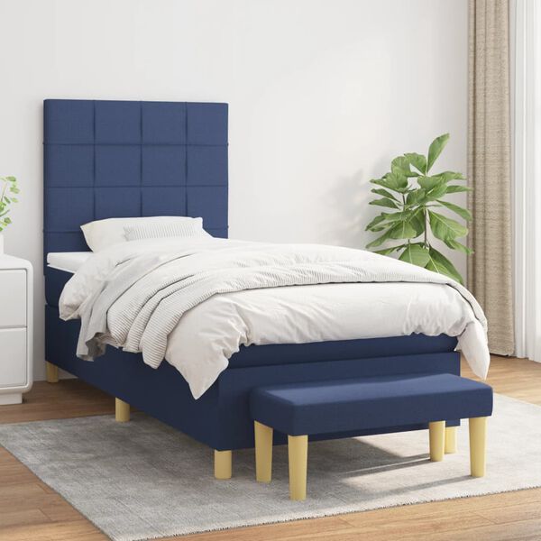 vidaXL Cama box spring con colch&oacute;n tela azul 90x190 cm