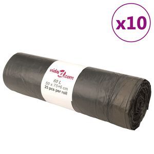 vidaXL Bolsas de basura con cierre de cord&oacute;n 250 unidades negras 60 l