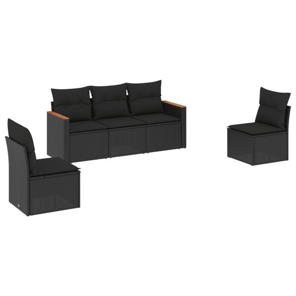 vidaXL Set de muebles de jard&iacute;n 5 pzas y cojines rat&aacute;n sint&eacute;tico negro
