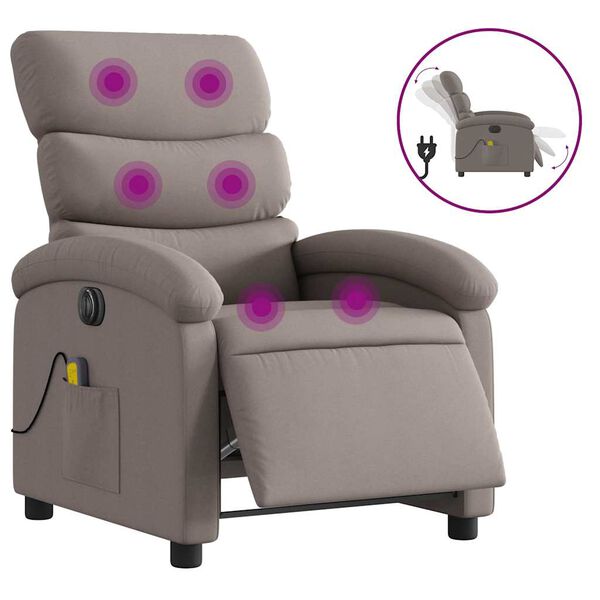 vidaXL Sill&oacute;n reclinable de masaje el&eacute;ctrico tela gris taupe