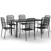 vidaXL Juego de comedor jard&iacute;n 7 pzas acero y cuerda de algod&oacute;n negro