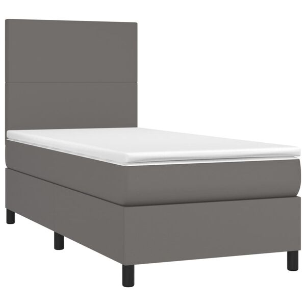 vidaXL Cama box spring y colch&oacute;n LED cuero sint&eacute;tico gris 80x200 cm