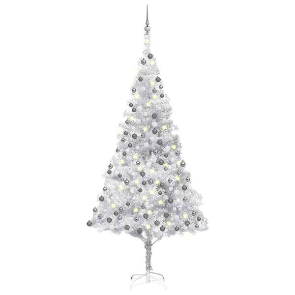 vidaXL Árbol de Navidad preiluminado con luces y bolas plateado 240 cm
