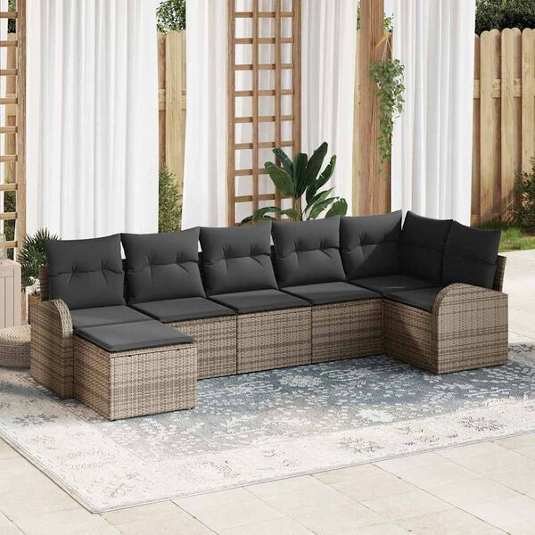 vidaXL Conjunto de sofá de jardín 7 pcs Gris Poliratán