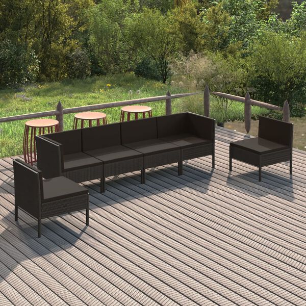vidaXL Set de muebles de jard&iacute;n 6 pzas y cojines rat&aacute;n sint&eacute;tico negro