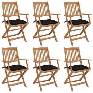 vidaXL Sillas plegables (6 unidades) con cojines, de madera maciza de acacia.