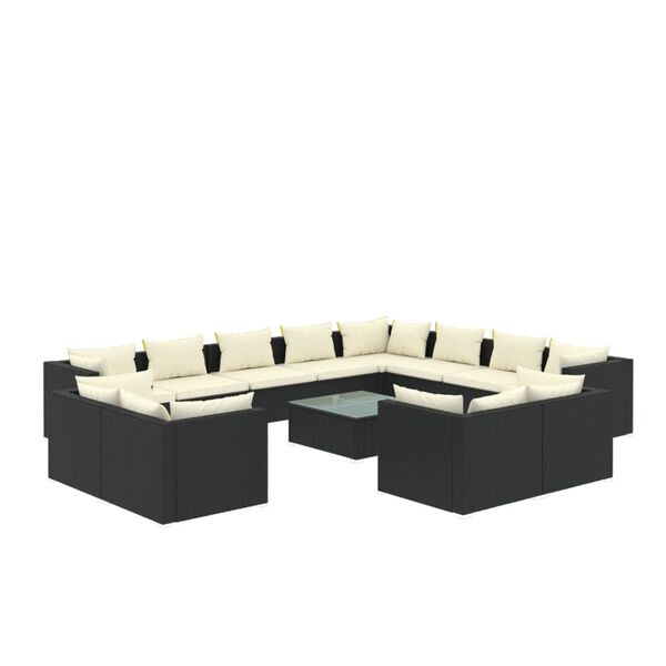vidaXL Set de muebles de jard&iacute;n 13 pzas cojines rat&aacute;n sint&eacute;tico negro