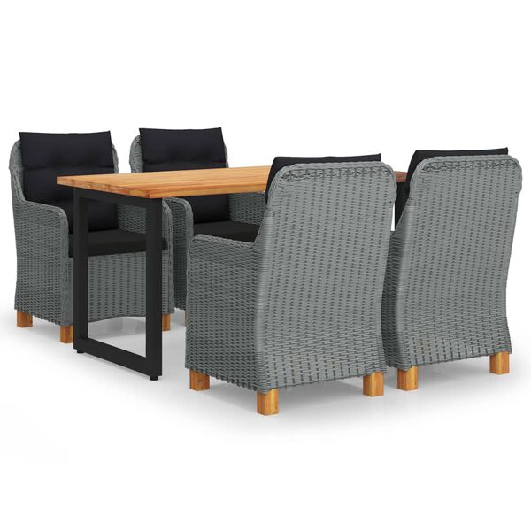 vidaXL Juego muebles jard&iacute;n 5 pzas cojines rat&aacute;n sint&eacute;tico gris claro