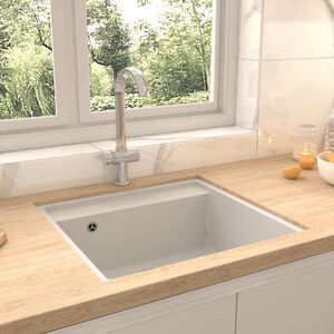 vidaXL Fregadero de cocina con rebosadero granito blanco