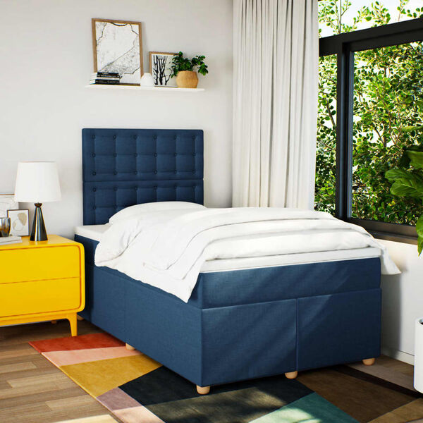 vidaXL Cama box spring con colch&oacute;n tela azul 120x190 cm