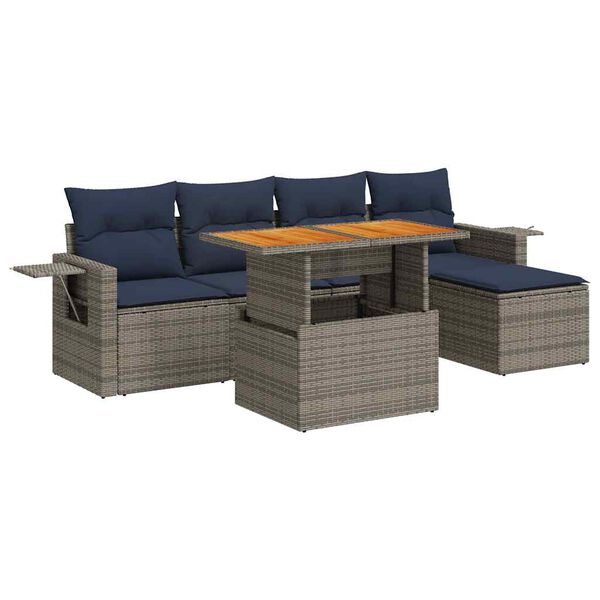 vidaXL Set de muebles de jard&iacute;n 6 pzas y cojines rat&aacute;n sint&eacute;tico gris