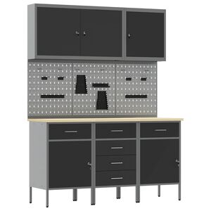 vidaXL Armario de trabajo con caj&oacute;n 8 uds. Negro y Gris