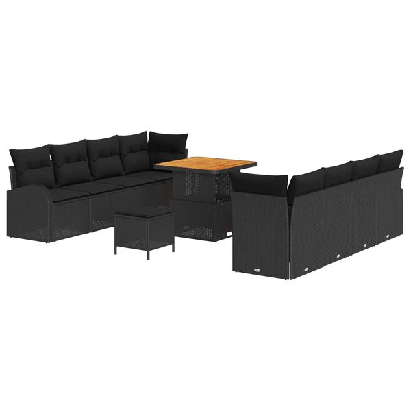 vidaXL Conjunto de sof&aacute; de jard&iacute;n con coj&iacute;n con almohada 11 pcs Negro