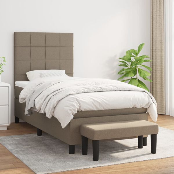 vidaXL Cama box spring con colch&oacute;n tela gris taupe 90x200 cm