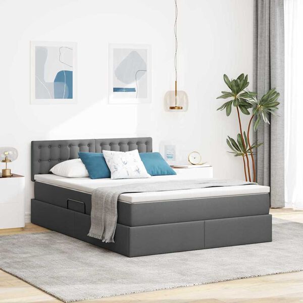 vidaXL Cama con almacenamiento y LED Gris oscuro 140 x 190 cm tela